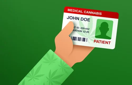 A person holding a medical cannabis patient card.